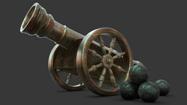 古代大炮的3D解说 — 图库照片