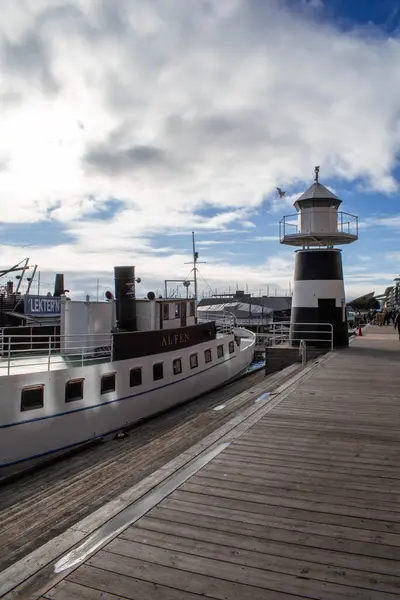 Perahu Dan Mercusuar Oslo Norwegia Stok Lukisan  