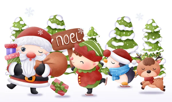 Ilustração Natal Papai Noel Amigos — Vetor de Stock