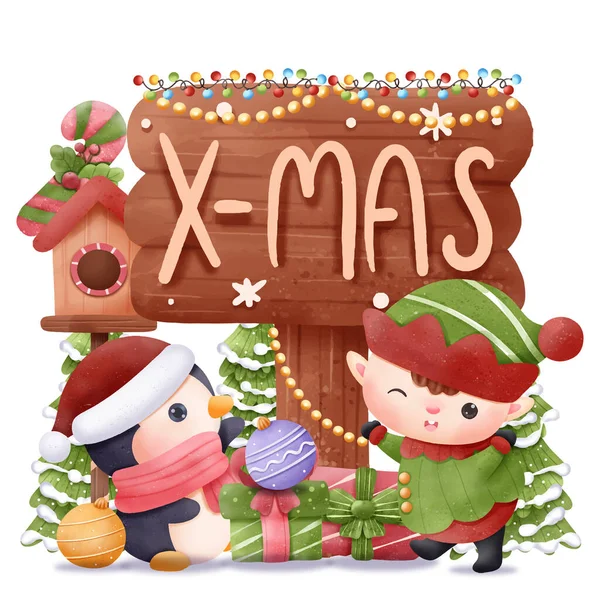 Série Natal Bonito Santa Pequeno Ajudante —  Vetores de Stock