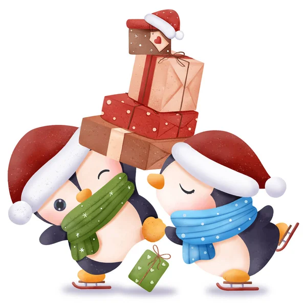 Boże Narodzenie Ilustracja Pingwiny — Wektor stockowy