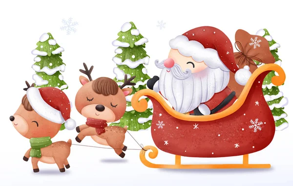 Χριστούγεννα Εικονογράφηση Άγιος Βασίλης Και Τάρανδοι — Διανυσματικό Αρχείο