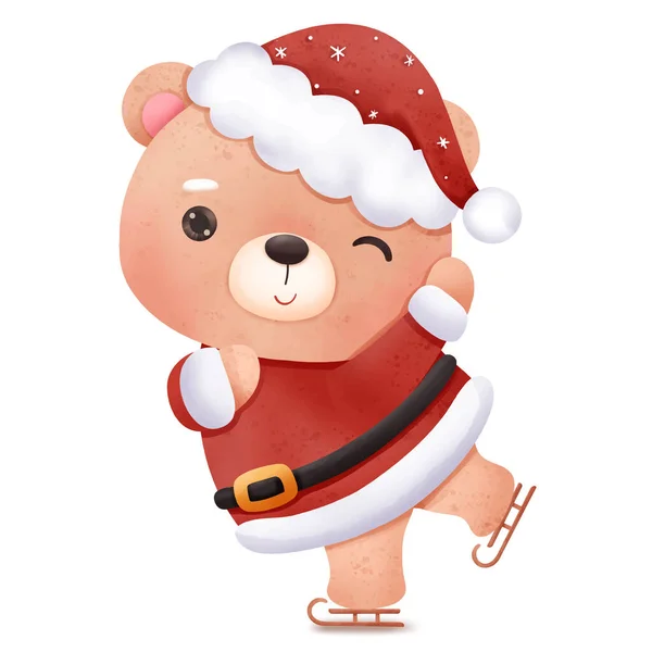 Χαριτωμένο Χριστούγεννα Μωρό Αρκούδα Εικονογράφηση — Διανυσματικό Αρχείο
