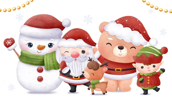 Χριστούγεννα Εικονογράφηση Άγιος Βασίλης Και Φίλοι — Διανυσματικό Αρχείο
