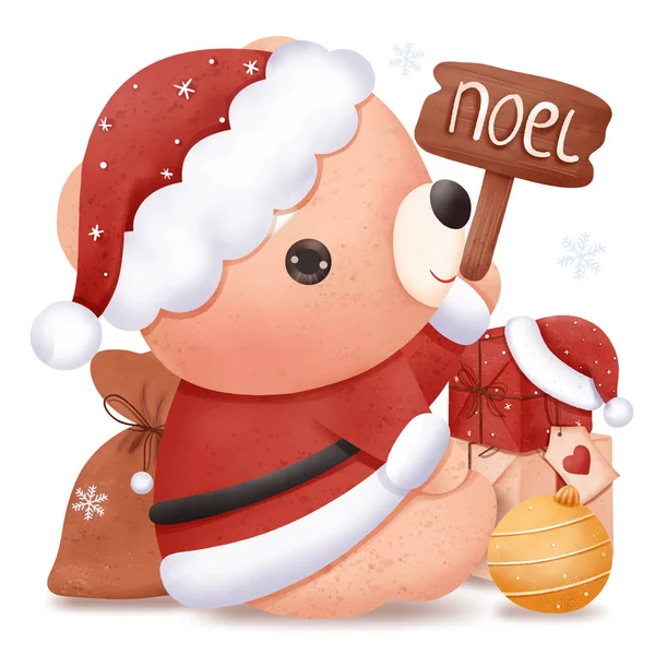 Χαριτωμένο Χριστούγεννα Μωρό Αρκούδα Εικονογράφηση — Διανυσματικό Αρχείο