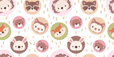 Sevimli hayvanların yüzü ve çiçeksiz desenleri.