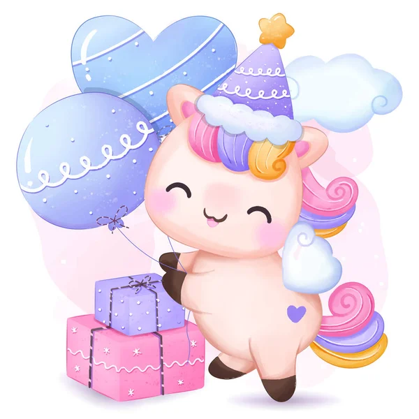Cute Unicorns Birthday Party Illustration — Stock Vector
