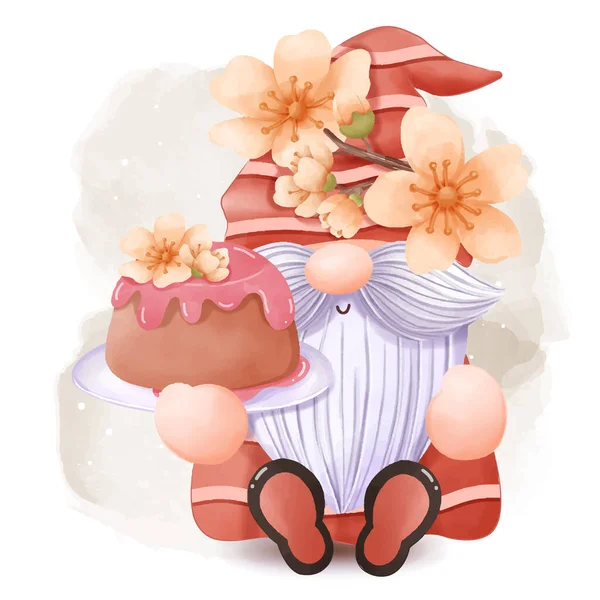 Cherry Blossom Gnome Illustration — Stock Vector