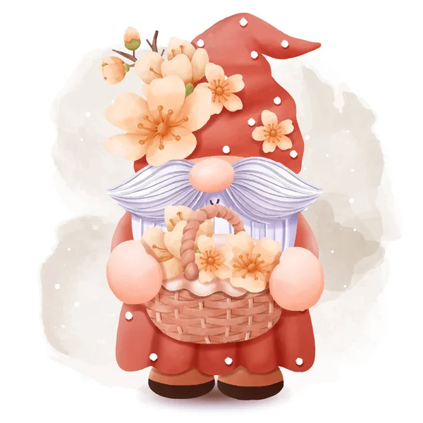 Cherry Blossom Gnome Εικονογράφηση — Διανυσματικό Αρχείο