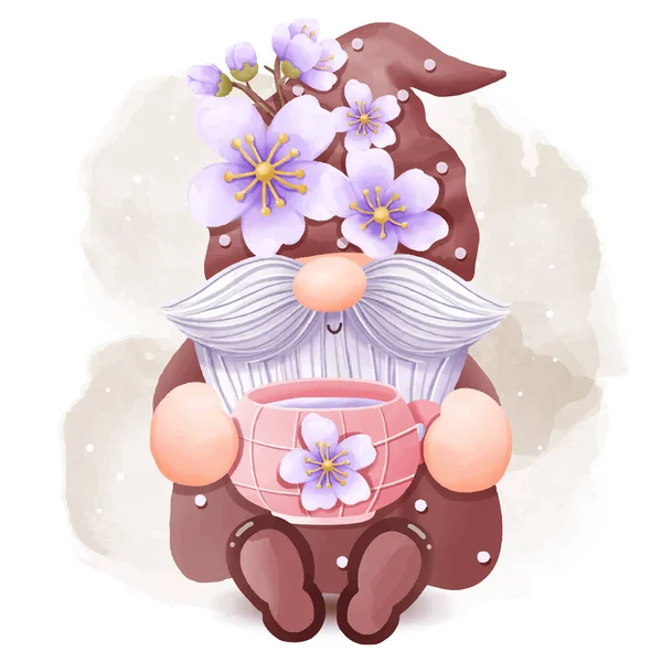 Illustration Gnome Fleur Cerisier — Image vectorielle