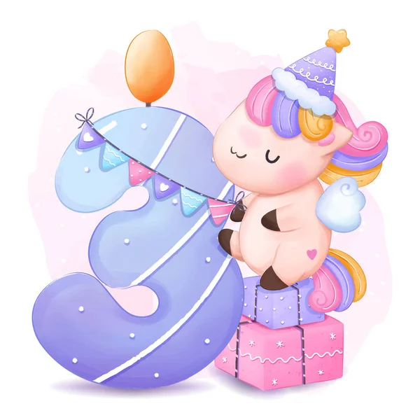 Şirin Tekboynuzlar Doğum günü Partisi İllüstrasyonu