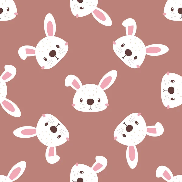 Cute Animals Face Floral Seamless Pattern — Stock Vector