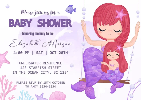Baby Shower Invitation Template Mermaid — Stock Vector