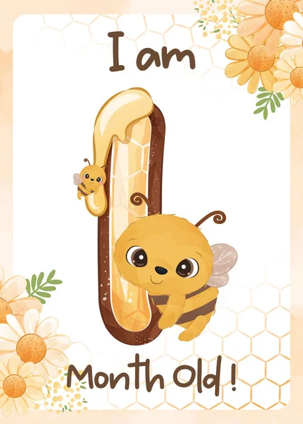 可爱蜜蜂宝宝里程碑卡片 — 图库矢量图片