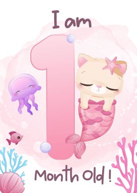 bebek kilometre taşı kartları, kedicik denizkızı ile ayarlandı.