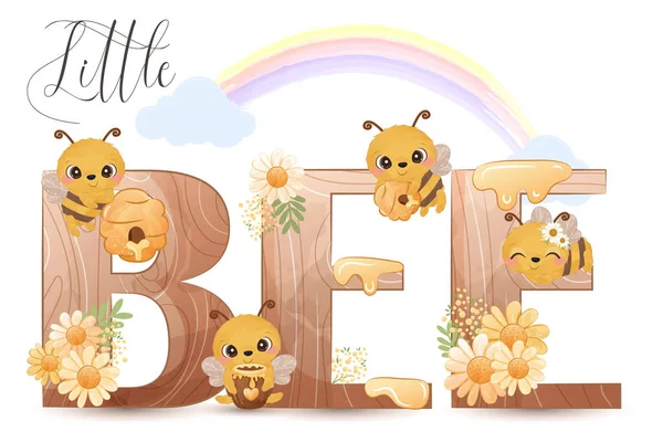 Cute Honey Bee Illustration Alphabets — Stock Vector