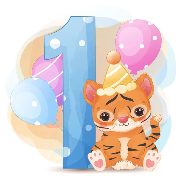Decorative Number Cute Wild Animal Birthday Decoration — Stock Vector