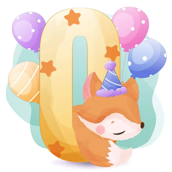 Decorative Number Cute Wild Animal Birthday Decoration — Stock Vector