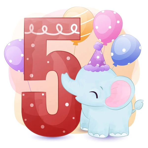 Número Decorativo Con Lindo Animal Salvaje Para Decoración Cumpleaños — Vector de stock