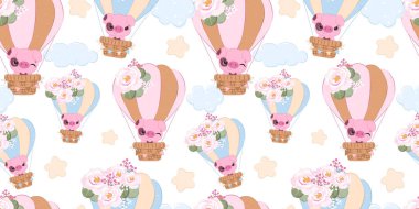 Cute piglet themed seamless pattern clipart