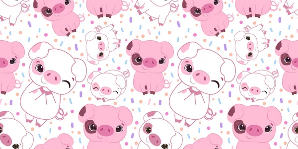 可爱小猪为主题的无缝图案 — 图库矢量图片