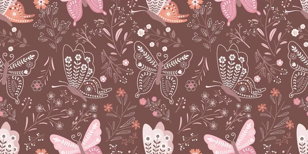 Beautiful Butterfly Garden Seamless Pattern — Stock Vector
