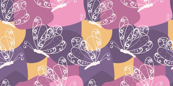 Beautiful Butterfly Garden Seamless Pattern — Stock Vector
