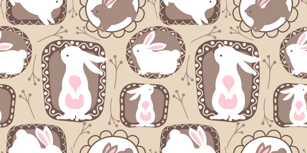 Cute Bunny Garden Seamless Pattern — Stock Vector