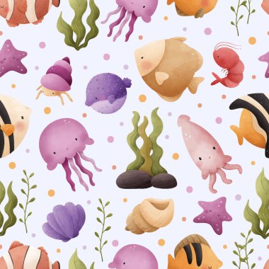 Sevimli ve eğlenceli okyanus hayatı kusursuz desen