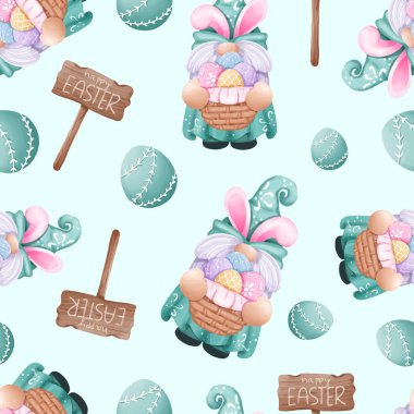 Cute Easter gnome illustration seamless pattern clipart