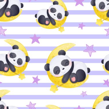 Sevimli ve komik bebek panda kusursuz desenler ve duvar kâğıdı