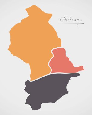 İlçeler ve modern yuvarlak şekiller ile Oberhausen harita
