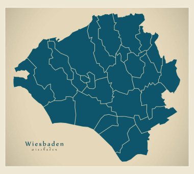 Modern şehir haritası - Wiesbaden şehir Almanya ilçeler De ile