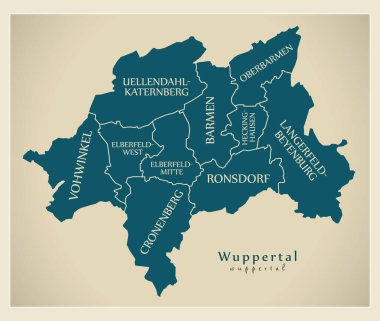 Modern City Map - Wuppertal city of Germany with boroughs and titles DE clipart