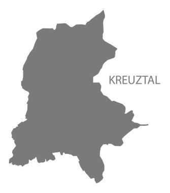 Gri çizim silueti olan Kreuztal şehir haritası