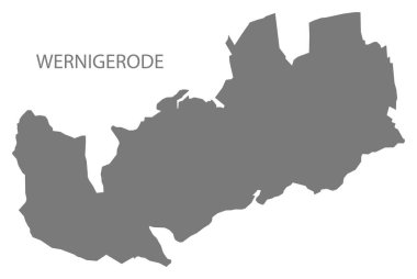 Wernigerode şehir haritası ile ilçeler gri çizim silueti şekli