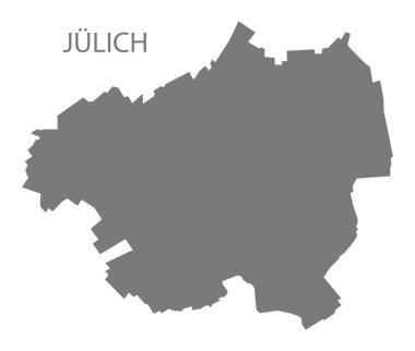 İlçelerin gri çizim silueti olan Juelich şehir haritası