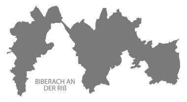 Biberach bir der Riss şehir haritası ile ilçelerin gri çizim silueti şekli