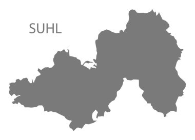 Gri illüstrasyon silueti olan Suhl şehir haritası