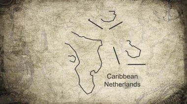Karayip Hollanda haritası bir kağıt kartografi arkaplan sayfası üzerine çizilmiş