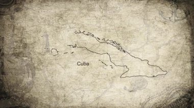 Küba haritası bir kartografi arkaplan kağıdına çizilmiş