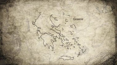 Yunanistan haritası bir kartografi arkaplan kağıdına çizildi