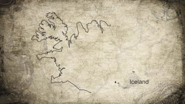 Kartografi arkaplan sayfası üzerine çizilmiş İzlanda haritası