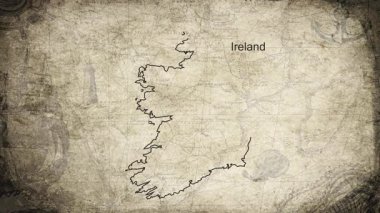 İrlanda haritası bir kartografi arkaplan kağıdına çizilmiş