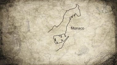 Monako haritası kağıdın kartografi arkaplan sayfasına çizilmiş