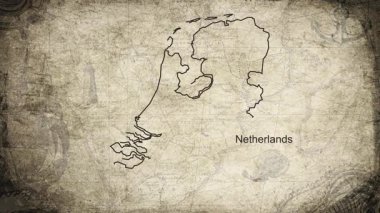 Hollanda haritası bir kağıt kartografi arkaplan sayfası üzerine çizilmiş