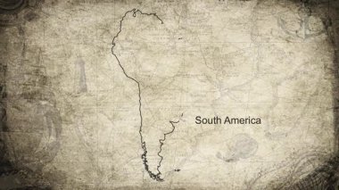 Güney Amerika haritası bir kartografi arkaplan kağıdına çizilmiş