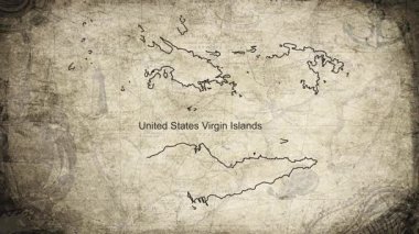 Birleşik Devletler Virjin Adaları haritası kağıdın bir kartografi arkaplan sayfasına çizilmiş