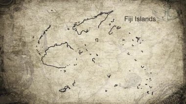 Fiji Adaları haritası kağıdın bir kartografi arkaplan sayfası üzerine çizilmiş