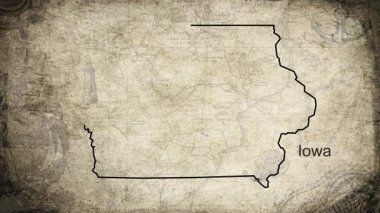 Iowa haritası kağıdın kartografi arkaplan sayfasına çizilmiş